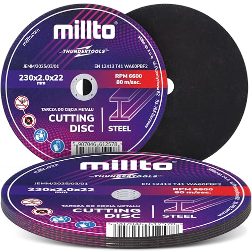 5x Millto Trennscheibe Metalltrennscheibe 230x2 mm Stahl Edelstahl Metall Blech für Winkelschleifer Schneidewerkzeug Metallbearbeitung Präzisen Schnitten Hohe Qualität