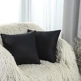PowPeak 2 Pack Throw Pillow Covers Black Decorative Linen Farmhouse Pillow Case Cushion Cover for Couch Living Room Bedroom Car 18x18inch
