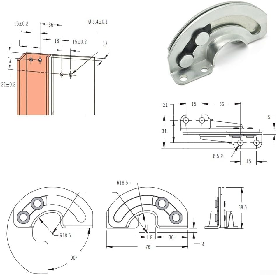 Pack of 2 Concealed Sliding Hinges 90 Degree Limited Opening Carbon Steel Cabinet Door Hardware for Heavy Load Bearing (Right)
