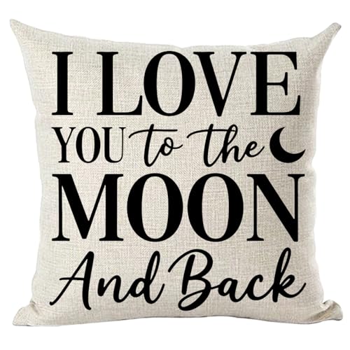 ramirar Black Word Art Quote I Love You to The Moon and Back for Lover Inspirational Decorative Throw Pillow Cover Case Cushion Home Living Room Bed Sofa Car Faux Cotton Linen Square 18 x 18 Inches
