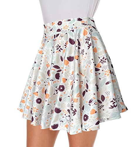 Afibi Casual Mini Stretch Waist Flared Plain Pleated Skater Skirt (X-Small, Orange) #TOP2