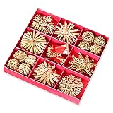 32 Piece Set Christmas Straw Ornaments, Straw Ornament Assortment Wheat Straw Woven Hanging Pendants