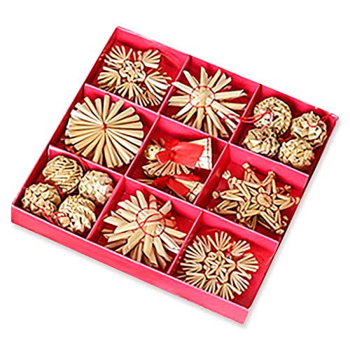 32 Piece Set Christmas Straw Ornaments, Straw Ornament Assortment Wheat Straw Woven Hanging Pendants Christmas Tree Decorations Handmade Crafts Ornament For Xmas Party Home Decor #TOP8