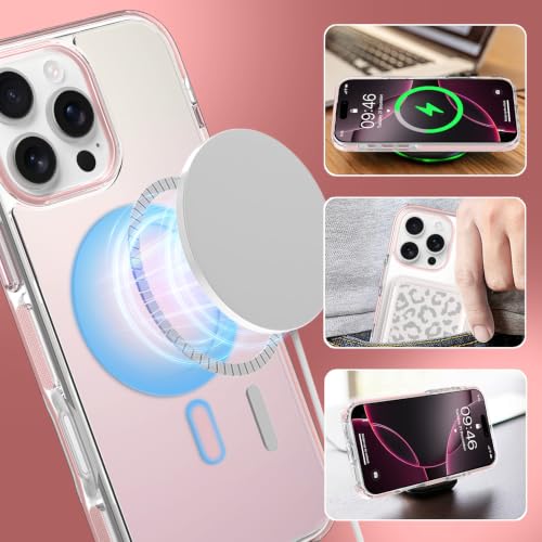 Image of Magnetic Case for iPhone 16 Pro Max [Compatible with Magsafe] [Anti-Yellowing] [1 Screen Protector] Slim Clear Iridescent Case for iPhone 16 Pro Max 6.9 inch 2024, Pink