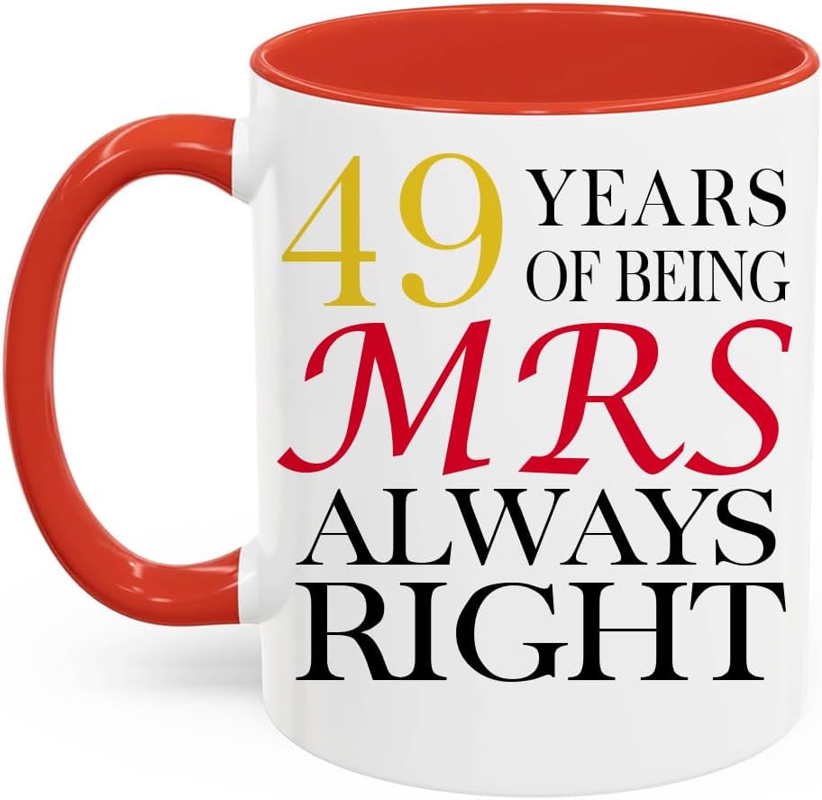 49th Wedding Anniversary for Couples, 49 Year Anniversary Coffee Mugs Set of 2 - Mr Right & Mrs Always Right Ceramic Mug Gift Set 11oz (49th) - Image 5