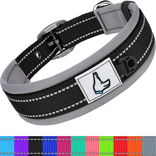 Taglory Collar Perro, Collar Reflectante Perro, Collar Nylon Neopreno Forrado Ajustable para Perro Mediano, Negro Cover