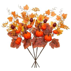Fall Decor,4 PCS Artificial Maple Leaves and Pumpkin Autumn Floral Stems Autumn Fake Flowers Maple Leaves Branches for Wedding Thanksgiving Home Table Arrangement Decor Fall Decor4 PCS Artificial Maple Leaves and Pumpkin Autumn Floral Stems Autumn Fake Flowers Maple Leaves Branches for Wedding Thanksgiving Home Table Arrangement Decor