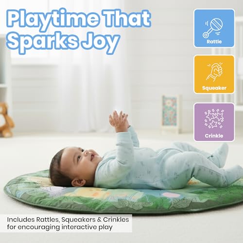 Image of ForestFun Playgym for Babies, Soft and Breathable Baby Play Mat with Hanging Crinkles, Squeaker, and Rattles, Foldable, Washable and Non-Toxic Play Gym, for Infants 2+ Months