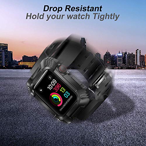 Ocyclone Compatible For Apple Watch Band 44Mm 45Mm, Rugged Protective Shockproof Resistant Case With Bands Strap Fit With 44/45Mm Iwatch Series Se 8 7 6 5 4 For Sport Style For Women Mens - Black #TOP3
