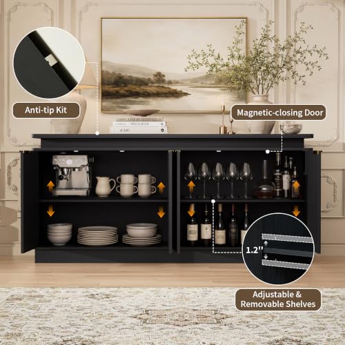 Image of LKTART 65.7 inch Sideboard Buffet Cabinet with Storage, LED Lights,Black
