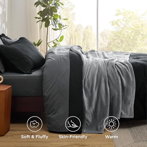 Image of Bedsure Twin Comforter Set Black, 6 Pieces Prewashed Twin Size Bed in a Bag with Soft Fleece Bed Blanket, Down Alternative Bedding Set for All Seasons, Sheets, Pillowcase & Sham