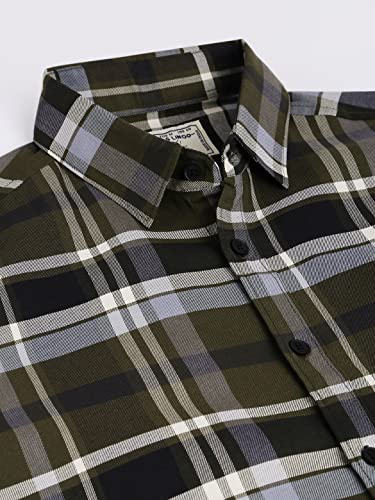 Image of Dennis Lingo Men's Cotton Slim Fit Casual Shirt with Spread Collar & Checkered Print