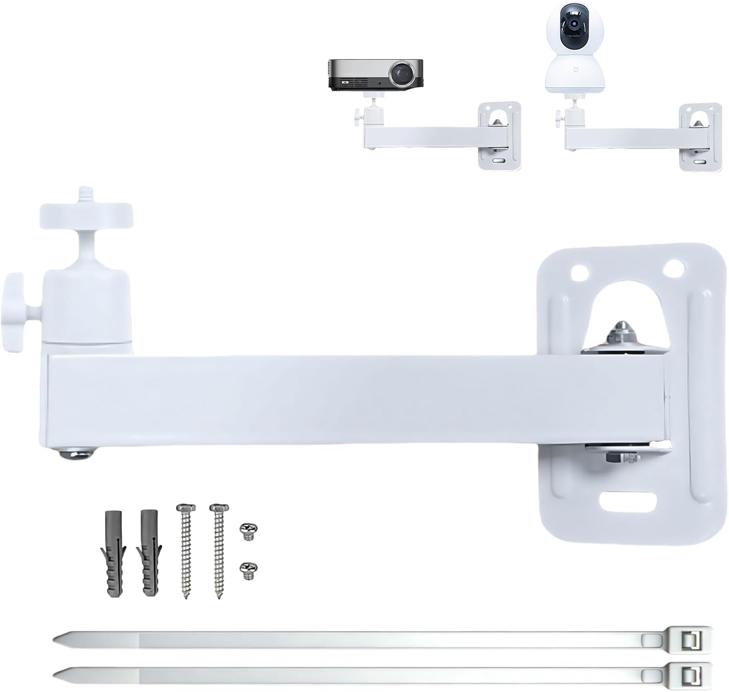 Foldable Universal Projector & CCTV Camera Wall/Ceiling Mount Bracket (White) - 1/4" Screw, 8.46in Adjustable, Indoor/Outdoor Use