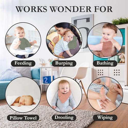 100% Cotton Baby Burp Cloths 10"x10" (8 Pack) Snuggle Comfort Muslin Washcloths - Newborn Baby Must Haves & Registry Gifts - Easy to Clean Cloth for Babies, New Born Boy & Girl (Blush)2