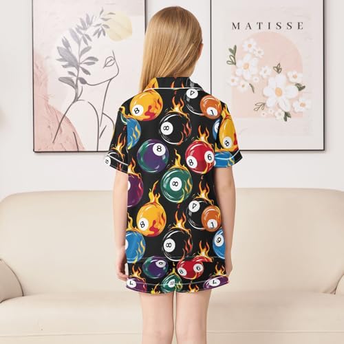 ALAZA Billiard Ball Black Satin Pajamas Set Short Sleeve Button Down Sleepwear Summer Pjs 2 Piece4