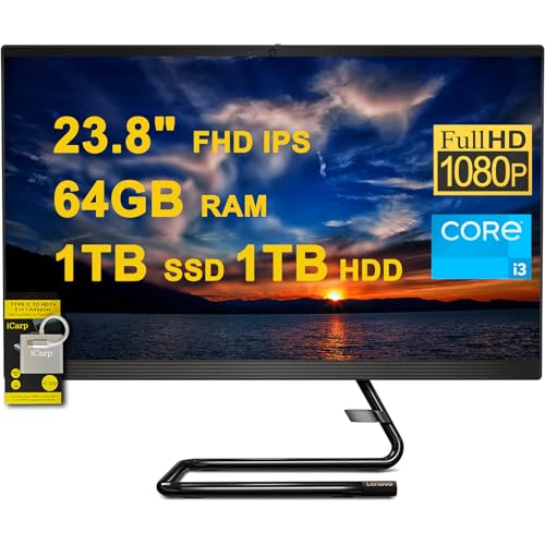 Image of Lenovo IdeaCentre AIO 3 All-in-One Desktop 23.8 inch FHD IPS Anti-Glare Intel Quad-core i3-10100T 64GB RAM 1TB SSD + 1TB HDD Win10 w /ICP Accessory