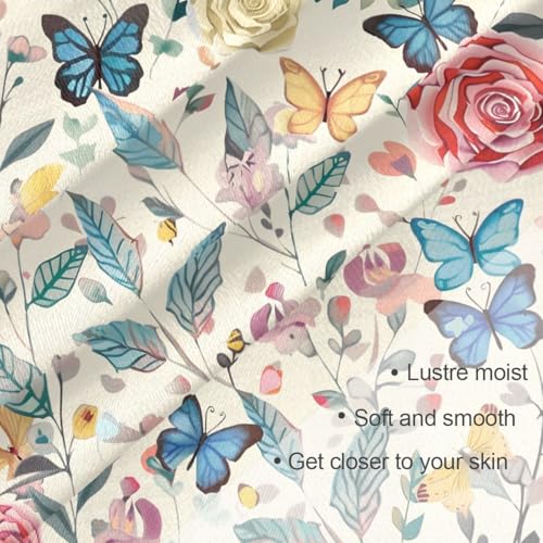 Satin Head Scarf for Women Silk Hair Scarves Bandana Neck Scarf Rose Butterfly Cream Neckerchief Square 35x353