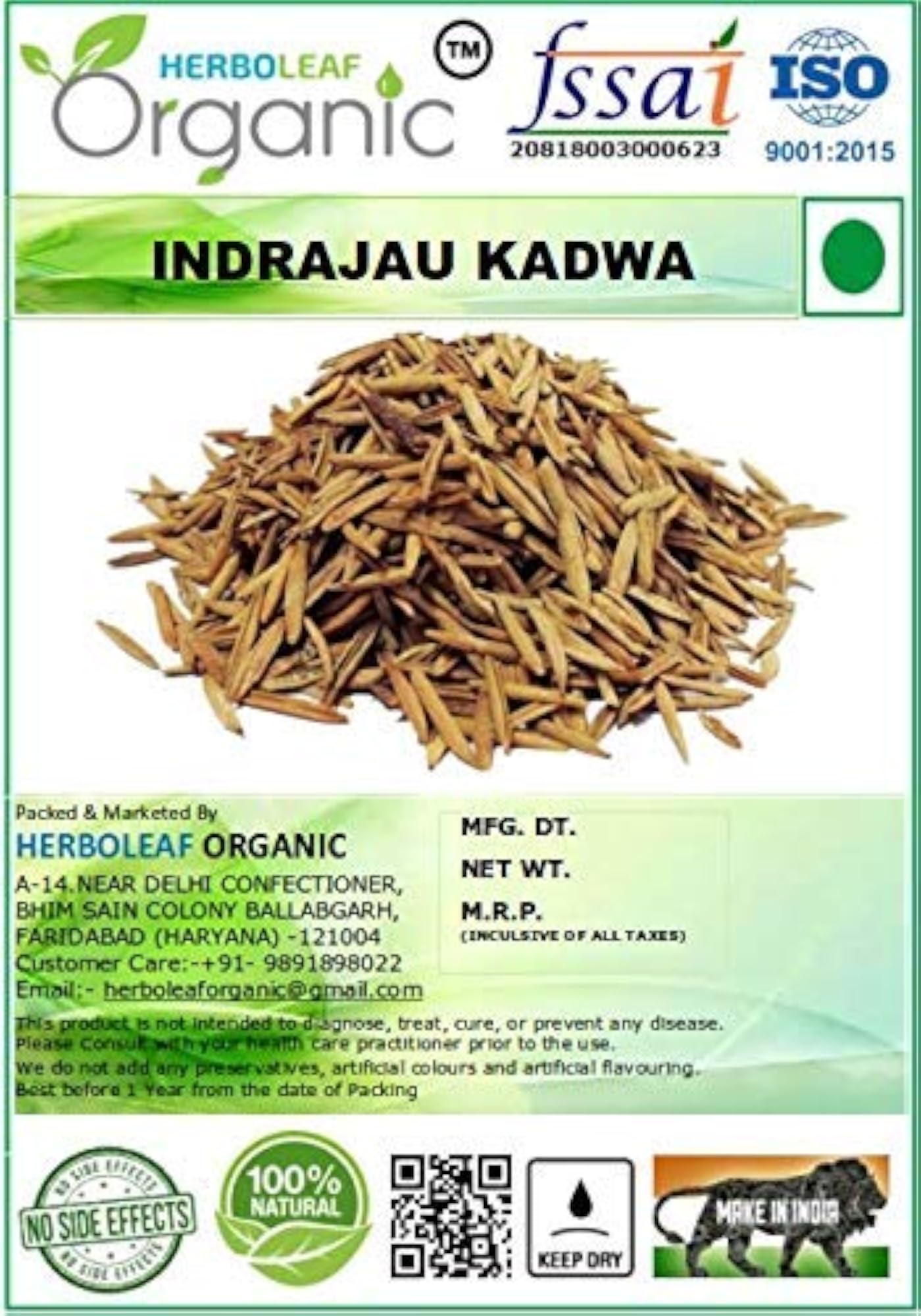 Herboleaf Organic Indrajau Kadwa Powder for Wellness