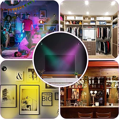 Helcona Wireless LED Spotlight w/Remote Control, RGB Battery Spot Lights Indoor Art Lights Color Changing Mini Picture Light Dimmer Puck Lights Timer Wall LightHallway Cupboards 2 Pack, Black (DR-1)