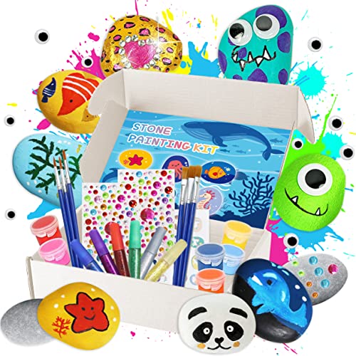 Wit & Work Kit de pintura de roca para niños, kit de suministros de bricolaje con delantal, temática marina, regalos para niños y niñas a partir de 3, 4 y 5 años Cover