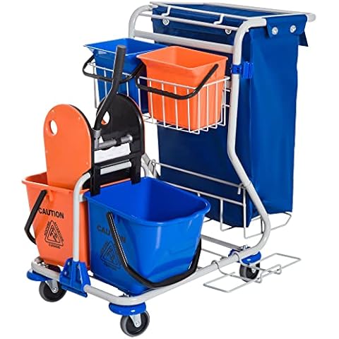 Carro de Limpieza Profesional HOMCOM con Doble Cubo Extraíble y Bolsa de Basura Cover