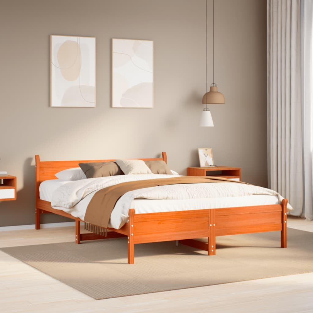 vidaXL Letto Senza Materasso Marrone Cera 160x200 cm in Legno di Pino, Telaio Letto, Letto, giroletto, mobili per Camera da Letto, Base Letto