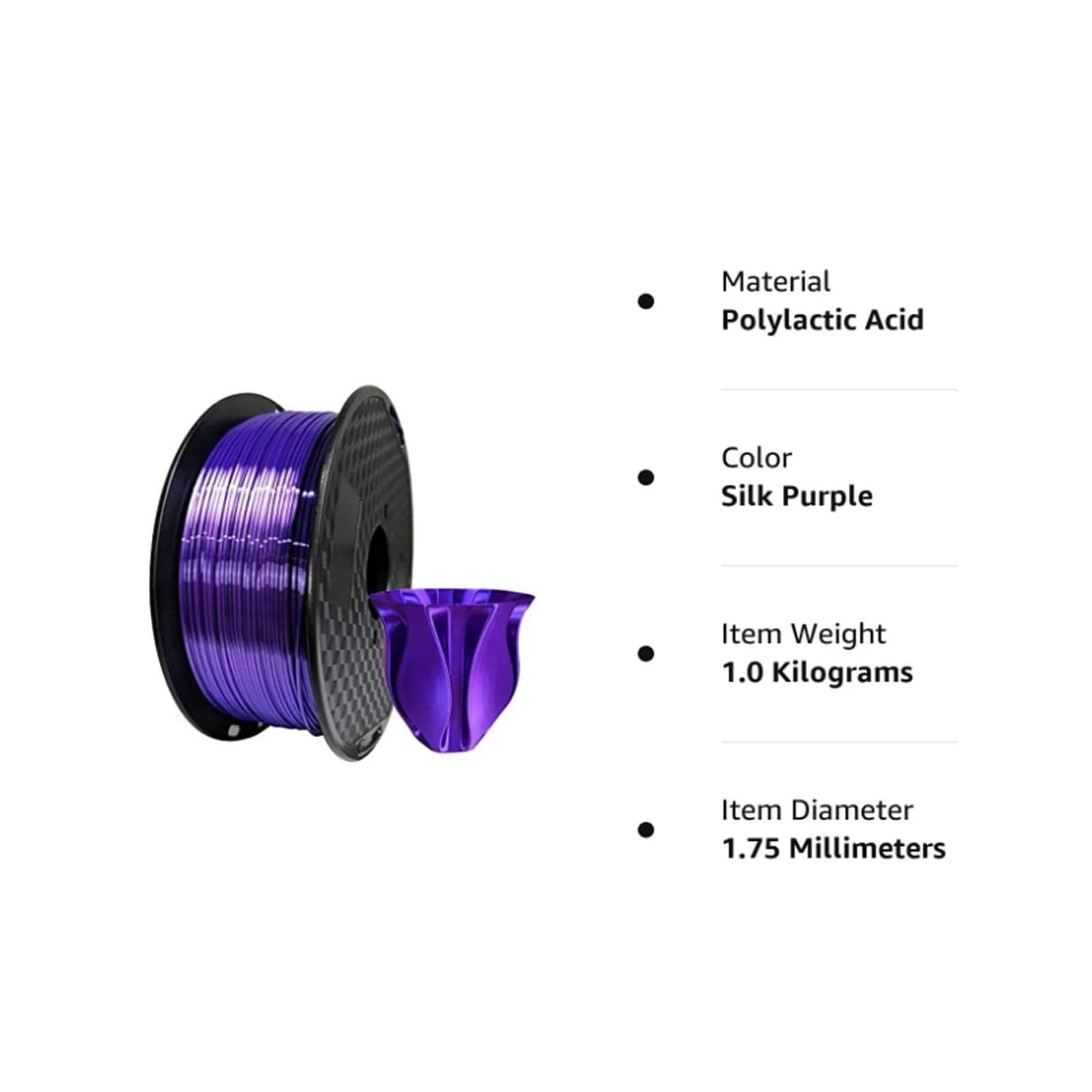 3D-Druckmaterial, Kompatibel mit CC3D Silk Purple PLA-Filament 1,75 mm 1 kg – metallisch glänzendes 3D-Druckmaterial mit glatter Seidenoberfläche, für verschiedene Teile 3D-Druckfilament