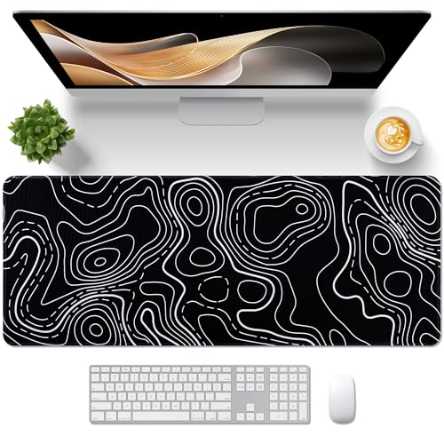 Bloss XL Topographic Mouse Pad Large Desk Mat, Black Mouse Keyboa...