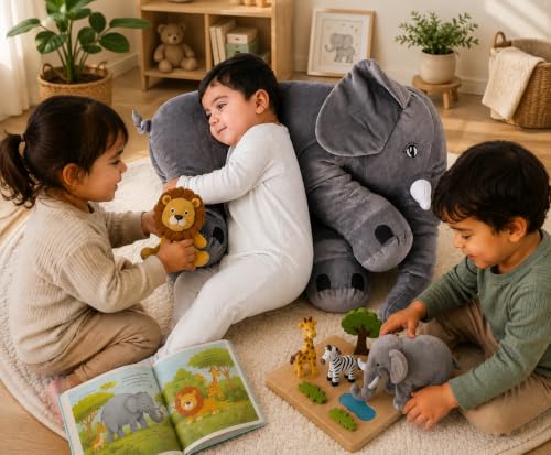 Image of 60cm Elephant Soft Toy, Big Size Fibre Filled Stuffed Animal Plush Hugging Toy for Kids | Hugging Soft Toy for Kids boy Girl Birthday Gift