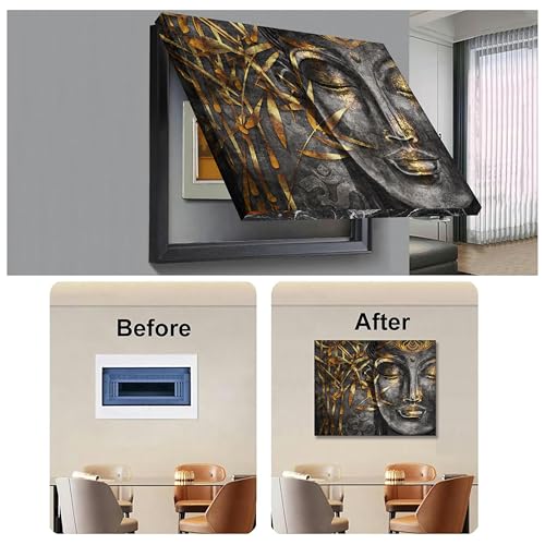 Image of Electric MCB Box Cover Frame With Hydraulic Decorative Painting Lord Gautam Buddha Painting Electrical Panel box Cover, Switch Box Frame Will Fit Max 10x14 inch Switch Board, Outer Size 13X17 Inch