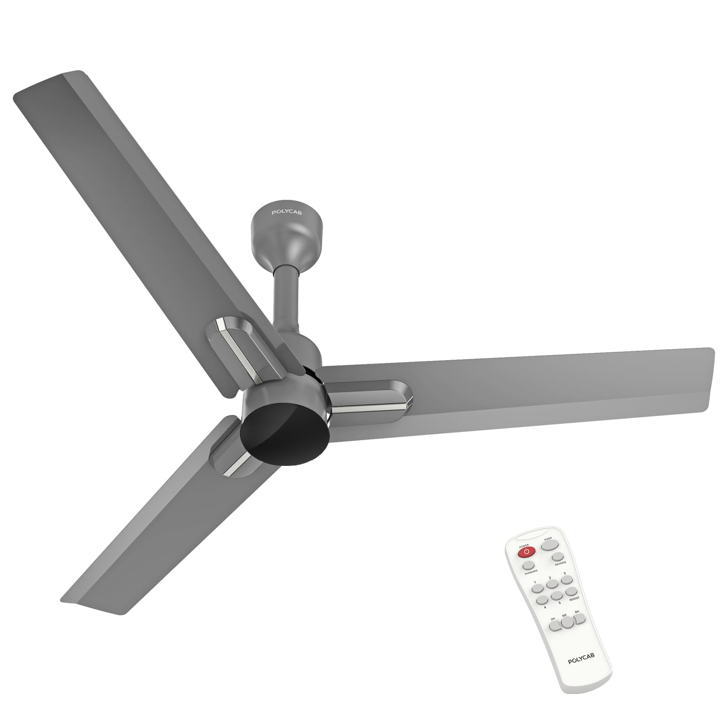 POLYCAB Wizzy Neo 1200mm 5-Star BLDC, Remote Ceiling fan for Living Room| 55% Energy Saving, 100% Copper, High Air Delivery, 6 Speed Setting, Reversible & Timer | 4-yr Warranty【Grey Chrome】