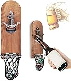 LUCYLANKER Beer Bottle Opener Wall Mounted with Magnetic Cap Catcher,Wooden Magnetic Bottle Opener for Fridge,Vintage Beer Gifts for Men, Man Cave Decor,Gifts for Men and Beer Lovers(Style 4)
