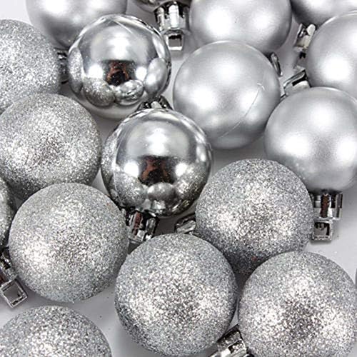 Christmas Tree Ornaments 4 CM Set, 24 Pack Silver Shatterproof Baubles, Matte and Glitter Ball Decorations for Holiday Decor 1
