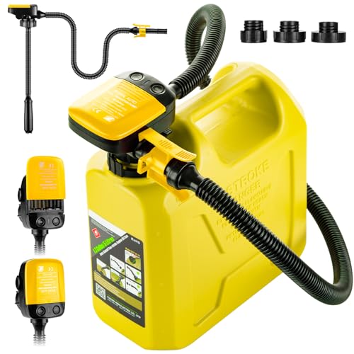 BYERN AUTO Fuel Transfer Pump with Auto-Stop, 4 Gas Tank Adapters & Long Flexible Hose, 2.4GPM, Portable Gas Can Pump for RVs, Trailers, Trucks, Gas Cans & Drums