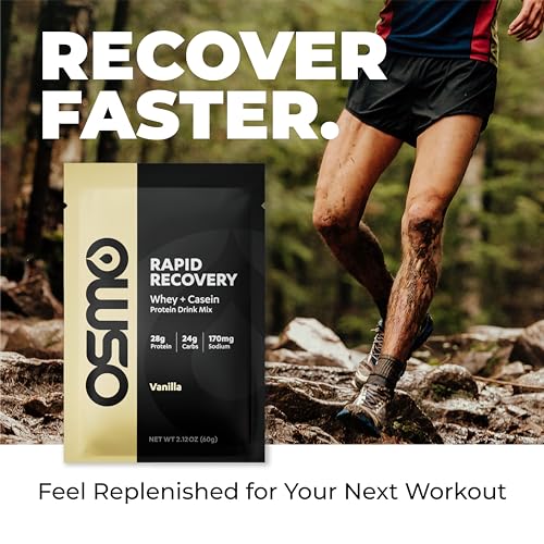 Image of Osmo Rapid Recovery - Whey & Micellar Casein Protein Powder Blend with Carbohydrates & Caffeine, All Natural Ingredients, Enables Muscle Repair & Boosts Glycogen Restoration - Vanilla, 8 Servings
