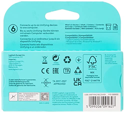 Image of Logitech USB Unifying Receiver, 2.4 GHz Wireless Technology, USB Plug Compatible with All Logitech Unifying Devices Like Wireless Mouse and Keyboard, PC /Mac /Laptop - Black