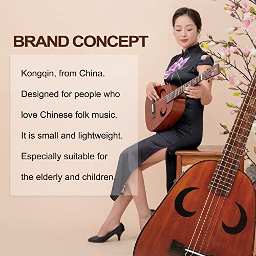 Joeducure Chinese Acoustic Guitar National Musical Instruments 4 Strings Plucked Instruments Travel Portable Guitar Four String Guitar Chinese Kong Qin Lightweight For Olders 30"Mahogany Brown #TOP1