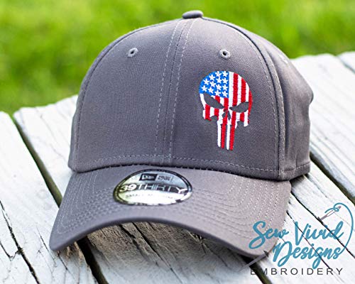Punisher Skull Hat | Custom Embroidered New Era 39thirty Hat USA | New Era Hat | American Flag Military Skull