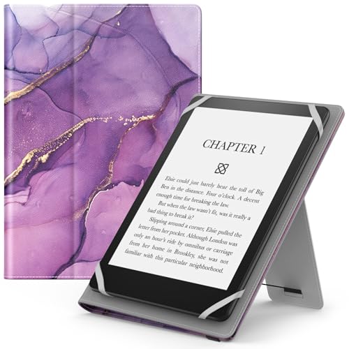 MoKo Universal Case for 6 6.8 7 eReaders Tablet- Kobo/Voyaga/Lenovo/Sony E-Book Tablet Lightweight PU Leather Folio Shell Cover Case with Hand Strap/Kickstand Purple Gold Marble