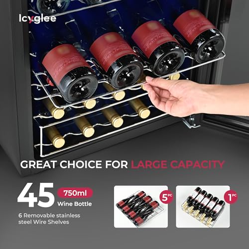 Image of Icyglee 4.5 CU.FT Wine Cooler Refrigerator, Small Freestanding Wine Fridge for Red, White and Champagne, Mini Fridge with Adjust Temperature, Black