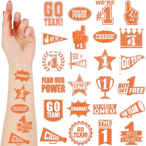 Landhoow Orange 240 Pcs School Spirit Tattoos Football Spirit Item