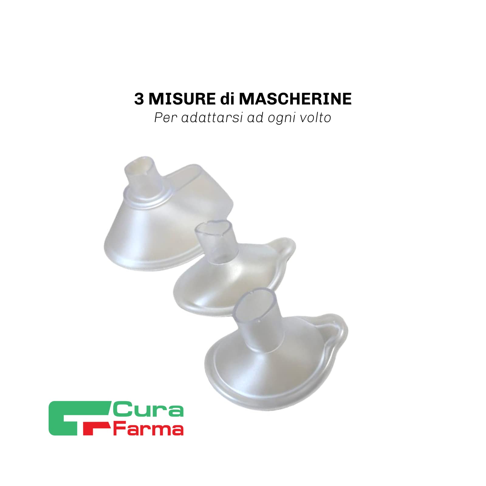 CURA FARMA ChamberNeb - Distanziatore per Inalatori Bambini, Adulti e Neonati - Camera Distanziatrice per Spray con Puff Predosati e Farmaci Asma, Adatta ad Uso Pediatrico - Kit con 3 Maschere
