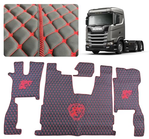 Alfombrillas para camión compatibles con SCANIA R 2018+ alfombrilla de pie (material negro, hilos rojos)
