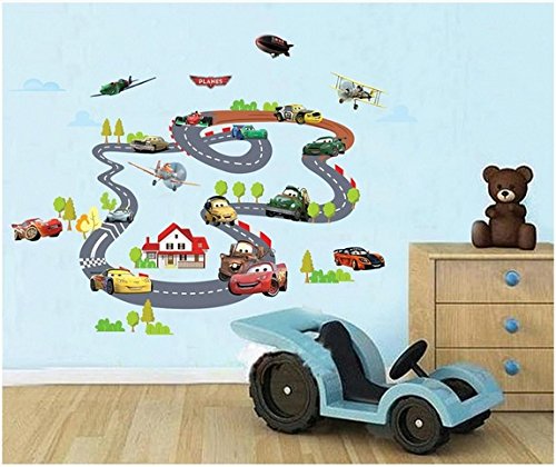 Rayo McQueen Carros llanuras XXL Pegatinas de pared Guardería Niños Cuarto Pegatina de pared extraíble Mural Calcomanía Decoración Decoración de bebé Cover