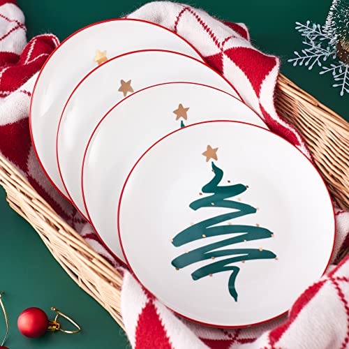 Swuut Teller aus Knochenporzellan, Weihnachtsfeiertage, Dessertteller, Salatteller, 4er-Set, spülmaschinenfest (Baum, 20 cm) – Ansicht 2