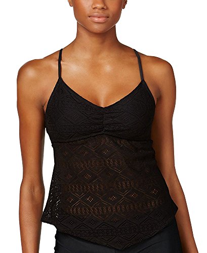 Hula Honey Juniors Crochet Solid Color Tankini Top (Black, X-Small)