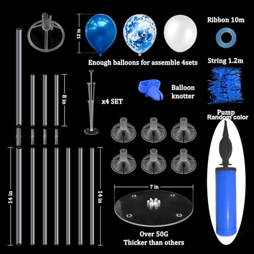 Image of ZJDHPTY 4Set Blue Balloon Stand Table Centerpieces Party Decor | Blue Balloons,Blue Party Decorations for Birthday Graduation Retirement Anniversary Father's Day,New Years Eve Party Supplies