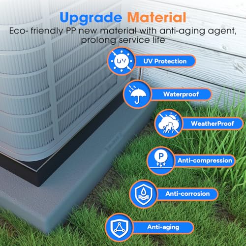 Image of Mini Split Pad for Condenser: Ground Base for Air Conditioner Outdoor Condenser Units, Plastic Equipment Pad for Ductless Minisplit Heat Pump Systems HAVC, Gray, 24'' x 24'' x 3''