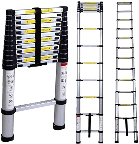Scala telescopica portatile in alluminio, 3,2 m, con 11 gradini, scala telescopica, salvaspazio, massima 150 kg, per la pulizia di finestre e lavori di manutenzione, EN131