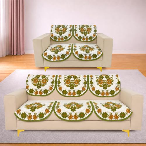 Image of Homerz Premium 'Surya Series' Sofa Cover | Stylish Sofa Protector | Net Fabric | Anti-Stain & Washable Slip Cover Exact Size Antislip (Daisy Green, 5 (3+2) Seater, Seat Cover with Backrest)